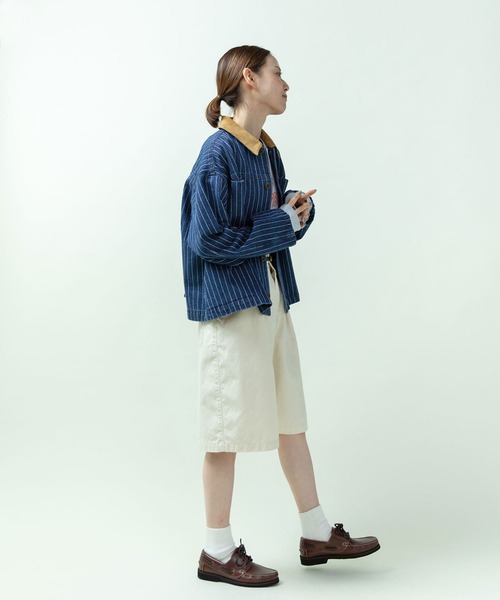 PAR ICI（パーリッシィ）の「13ozデニム/ヒッコリー カバーオール（デニムジャケット・レディース・ストライプ/ネイビー・FREE）」の12枚目の写真