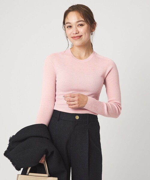 green label relaxing（グリーンレーベルリラクシング）の「ウール シアー リブ クルーネック ニット ウォッシャブル（ニット/セーター・レディース・オフホワイト/ライトピンク/ダークグレー/ベージュ・FREE）」の4枚目の写真