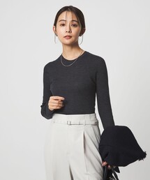 ウール シアー リブ クルーネック ニット ウォッシャブル