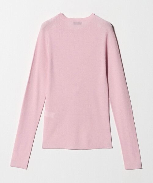 現行✨新品タグ付✨ebure リブニット ウール クルーネック ピンク 薄手 M セール】ウール シアー リブ クルーネック ニット ウォッシャブル