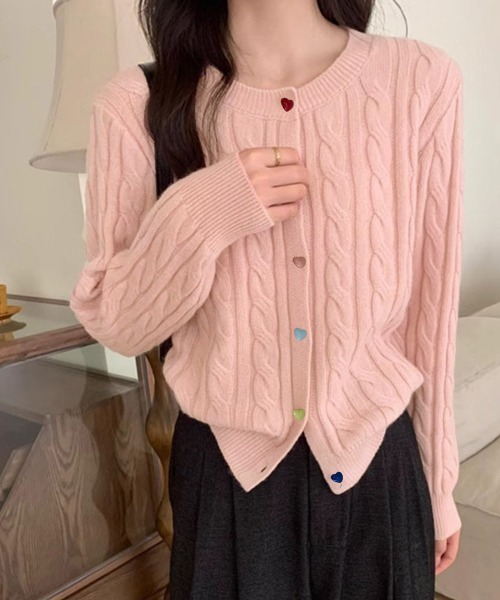 Miniministore(ミニミニストア)の「ケーブルニットカーディガン 前開きニット(ニット/セーター・レディース・ダークグレー/ベージュ/ラベンダー/ピンク/ワインレッド/ブラック・FREE)」の5枚目の写真