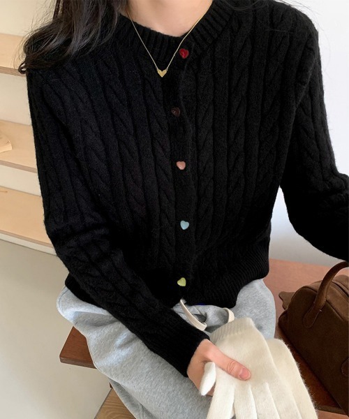 Miniministore(ミニミニストア)の「ケーブルニットカーディガン 前開きニット(ニット/セーター・レディース・ダークグレー/ベージュ/ラベンダー/ピンク/ワインレッド/ブラック・FREE)」の1枚目の写真