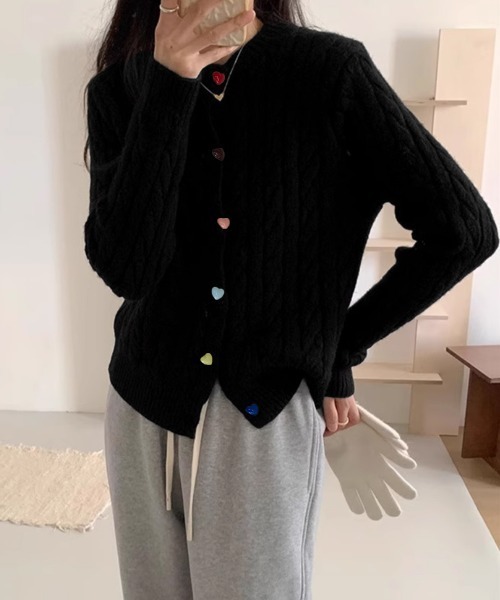 Miniministore(ミニミニストア)の「ケーブルニットカーディガン 前開きニット(ニット/セーター・レディース・ダークグレー/ベージュ/ラベンダー/ピンク/ワインレッド/ブラック・FREE)」の15枚目の写真