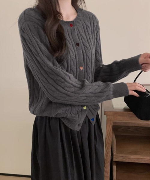 Miniministore(ミニミニストア)の「ケーブルニットカーディガン 前開きニット(ニット/セーター・レディース・ダークグレー/ベージュ/ラベンダー/ピンク/ワインレッド/ブラック・FREE)」の18枚目の写真