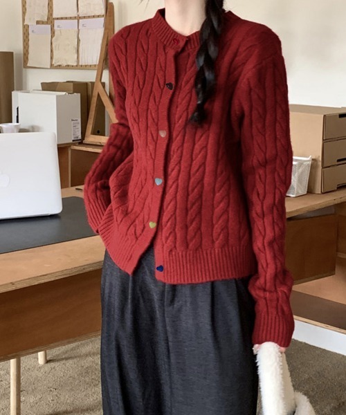 Miniministore(ミニミニストア)の「ケーブルニットカーディガン 前開きニット(ニット/セーター・レディース・ダークグレー/ベージュ/ラベンダー/ピンク/ワインレッド/ブラック・FREE)」の20枚目の写真