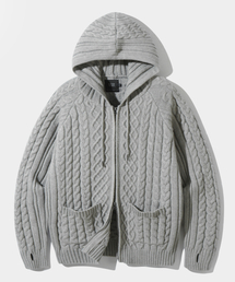 DIMITRI BLACK（ディミトリブラック）の「2WAYヘビーウェイトケーブルニットフードジップアップ_メランジ（ニット/セーター）」