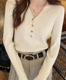 Beststore（ベストストア）の「Vネックリブニットセーター 長袖スリム（ニット/セーター）」