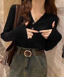 Beststore | Vネックリブニットセーター　長袖スリム(ニット/セーター)