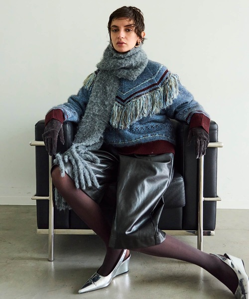 MAISON SPECIAL(メゾンスペシャル)の「Fringe Feather Knit / フリンジフェザーニット(ニット/セーター・レディース・ボルドー/グレー・FREE)」の2枚目の写真