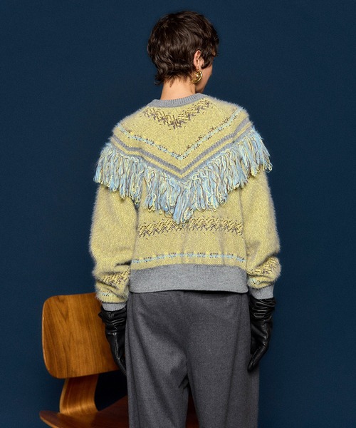 MAISON SPECIAL(メゾンスペシャル)の「Fringe Feather Knit / フリンジフェザーニット(ニット/セーター・レディース・ボルドー/グレー・FREE)」の3枚目の写真