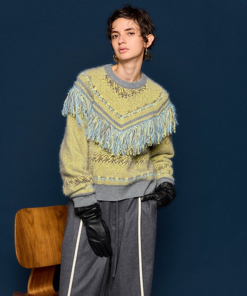 MAISON SPECIAL(メゾンスペシャル)の「Fringe Feather Knit / フリンジフェザーニット(ニット/セーター・レディース・ボルドー/グレー・FREE)」の4枚目の写真