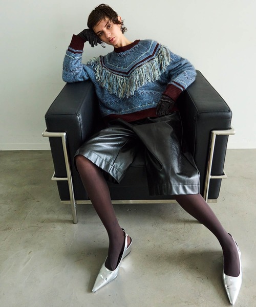 MAISON SPECIAL(メゾンスペシャル)の「Fringe Feather Knit / フリンジフェザーニット(ニット/セーター・レディース・ボルドー/グレー・FREE)」の8枚目の写真