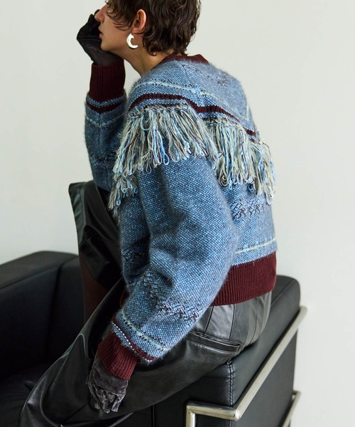 MAISON SPECIAL(メゾンスペシャル)の「Fringe Feather Knit / フリンジフェザーニット(ニット/セーター・レディース・ボルドー/グレー・FREE)」の7枚目の写真
