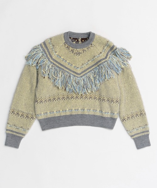 MAISON SPECIAL(メゾンスペシャル)の「Fringe Feather Knit / フリンジフェザーニット(ニット/セーター・レディース・ボルドー/グレー・FREE)」の14枚目の写真