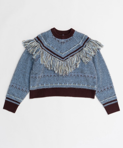MAISON SPECIAL(メゾンスペシャル)の「Fringe Feather Knit / フリンジフェザーニット(ニット/セーター・レディース・ボルドー/グレー・FREE)」の15枚目の写真