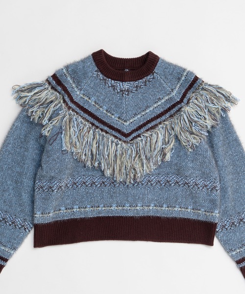 MAISON SPECIAL(メゾンスペシャル)の「Fringe Feather Knit / フリンジフェザーニット(ニット/セーター・レディース・ボルドー/グレー・FREE)」の9枚目の写真