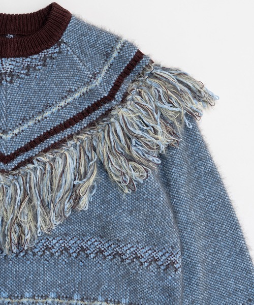 MAISON SPECIAL(メゾンスペシャル)の「Fringe Feather Knit / フリンジフェザーニット(ニット/セーター・レディース・ボルドー/グレー・FREE)」の11枚目の写真