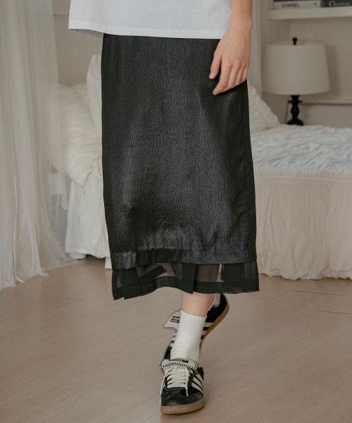 P3226 See-through Banding Skirt_Black