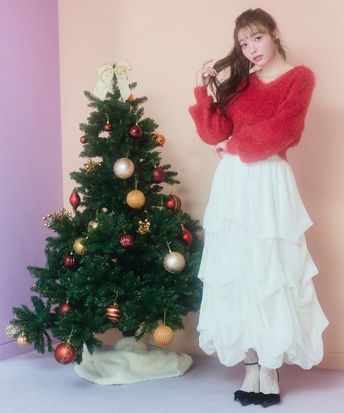 REDYAZEL（レディアゼル）の「タックバルーンボリュームシフォンロングスカート（スカート・レディース・ブラック/オフホワイト/グレー・FREE）」の2枚目の写真