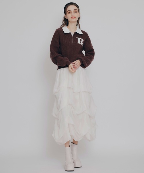 REDYAZEL（レディアゼル）の「タックバルーンボリュームシフォンロングスカート（スカート・レディース・ブラック/オフホワイト/グレー・FREE）」の13枚目の写真