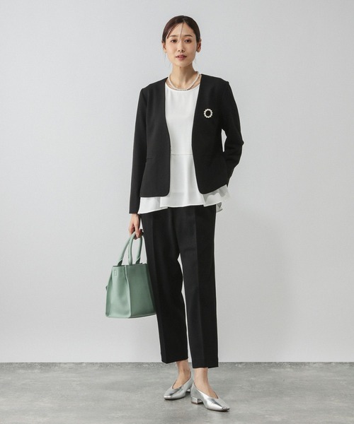 GLOBAL WORK（グローバルワーク）の「スゴラクストレッチ/Vネックジャケット3点セット/581018（セットアップ・レディース・ブラック/グレイッシュベージュ/ネイビー・SMALL/MEDIUM/LARGE/X-LARGE）」の2枚目の写真