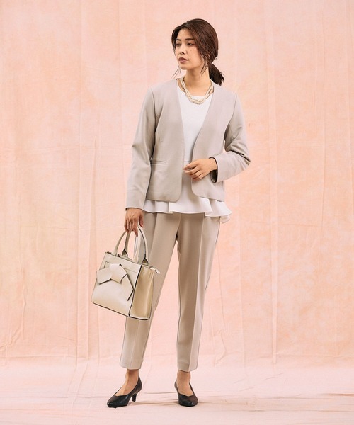 GLOBAL WORK（グローバルワーク）の「スゴラクストレッチ/Vネックジャケット3点セット/581018（セットアップ・レディース・ブラック/グレイッシュベージュ/ネイビー・SMALL/MEDIUM/LARGE/X-LARGE）」の4枚目の写真