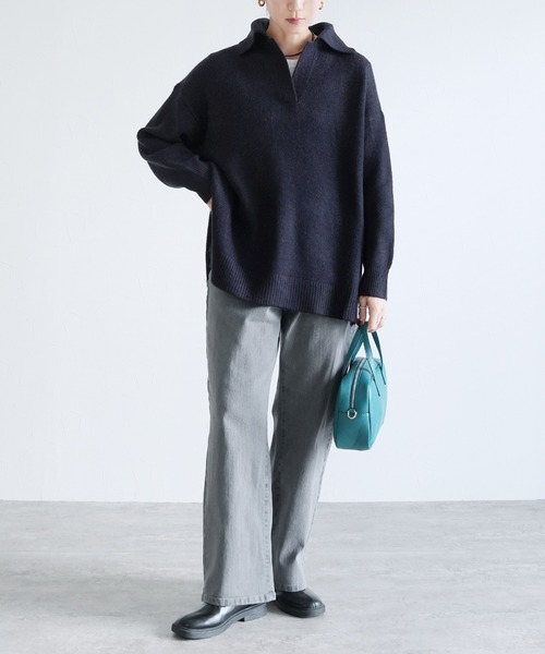 reca（レカ）の「襟付きスキッパーニット（ニット/セーター・レディース・グレイッシュベージュ/オートミール/ネイビー・FREE）」の7枚目の写真