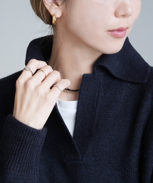 reca（レカ）の「襟付きスキッパーニット（ニット/セーター・レディース・グレイッシュベージュ/オートミール/ネイビー・FREE）」の8枚目の写真