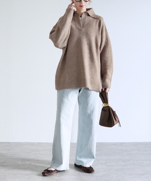 reca（レカ）の「襟付きスキッパーニット（ニット/セーター・レディース・グレイッシュベージュ/オートミール/ネイビー・FREE）」の11枚目の写真