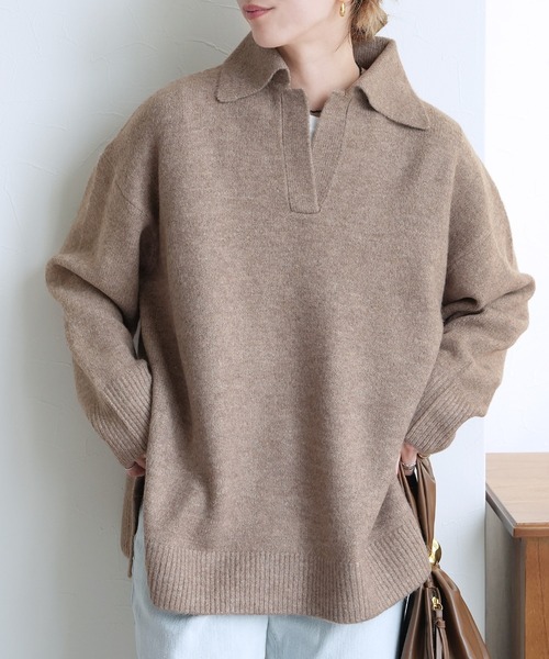 reca（レカ）の「襟付きスキッパーニット（ニット/セーター・レディース・グレイッシュベージュ/オートミール/ネイビー・FREE）」の12枚目の写真