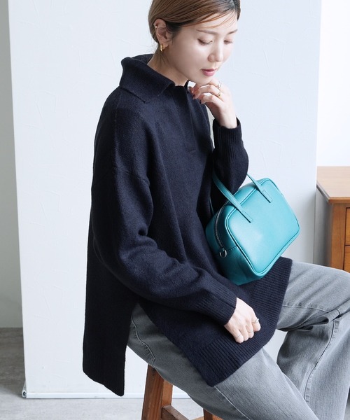 reca（レカ）の「襟付きスキッパーニット（ニット/セーター・レディース・グレイッシュベージュ/オートミール/ネイビー・FREE）」の6枚目の写真