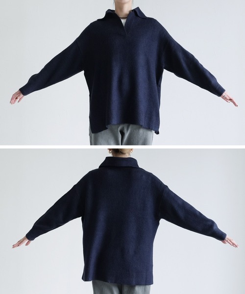 reca（レカ）の「襟付きスキッパーニット（ニット/セーター・レディース・グレイッシュベージュ/オートミール/ネイビー・FREE）」の19枚目の写真