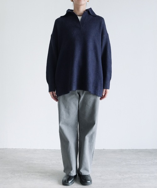 reca（レカ）の「襟付きスキッパーニット（ニット/セーター・レディース・グレイッシュベージュ/オートミール/ネイビー・FREE）」の16枚目の写真