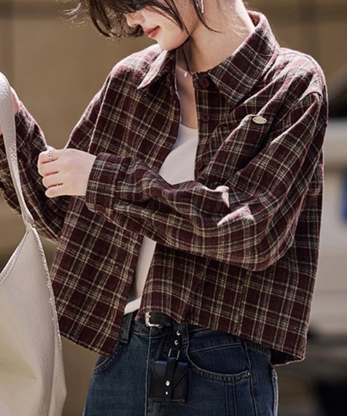 ONEP STAR(ワンピスター)の「ショート丈チェック柄シャツ(シャツ/ブラウス・レディース・ワイン・MEDIUM/LARGE/X-LARGE)」の3枚目の写真