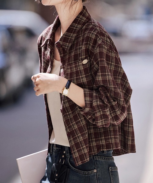 ONEP STAR(ワンピスター)の「ショート丈チェック柄シャツ(シャツ/ブラウス・レディース・ワイン・MEDIUM/LARGE/X-LARGE)」の5枚目の写真
