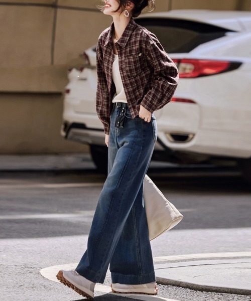 ONEP STAR(ワンピスター)の「ショート丈チェック柄シャツ(シャツ/ブラウス・レディース・ワイン・MEDIUM/LARGE/X-LARGE)」の8枚目の写真