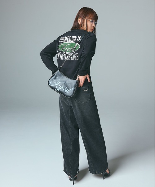 X-girl（エックスガール）の「OVAL LOGO AND MESSAGE L/S TEE（Tシャツ/カットソー・レディース・ブラック/ホワイト/オリーブ・S/M/L）」の6枚目の写真