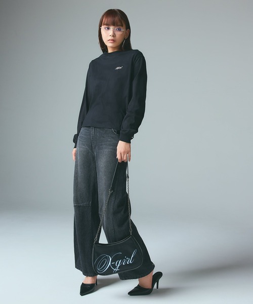 X-girl（エックスガール）の「OVAL LOGO AND MESSAGE L/S TEE（Tシャツ/カットソー・レディース・ブラック/ホワイト/オリーブ・S/M/L）」の7枚目の写真