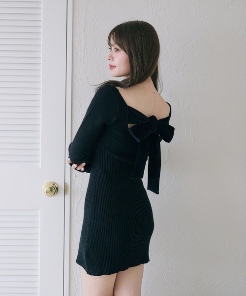 2way velour ribbon mini knit onepiece / 2way ベロアリボンミニ