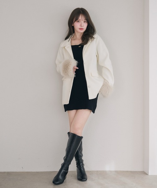 fupel(フぺル)の「2way velour ribbon mini knit onepiece / 2way ベロアリボンミニニットワンピース(ワンピース・レディース・ブラック/グレイッシュベージュ・FREE)」の5枚目の写真