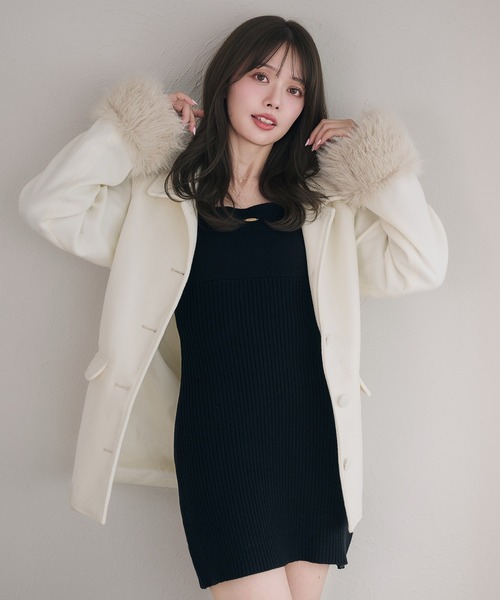 fupel(フぺル)の「2way velour ribbon mini knit onepiece / 2way ベロアリボンミニニットワンピース(ワンピース・レディース・ブラック/グレイッシュベージュ・FREE)」の4枚目の写真