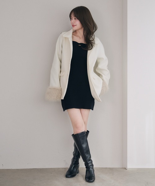 fupel(フぺル)の「2way velour ribbon mini knit onepiece / 2way ベロアリボンミニニットワンピース(ワンピース・レディース・ブラック/グレイッシュベージュ・FREE)」の7枚目の写真