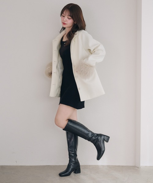 fupel(フぺル)の「2way velour ribbon mini knit onepiece / 2way ベロアリボンミニニットワンピース(ワンピース・レディース・ブラック/グレイッシュベージュ・FREE)」の8枚目の写真