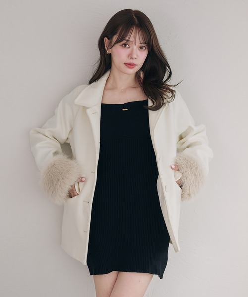 fupel(フぺル)の「2way velour ribbon mini knit onepiece / 2way ベロアリボンミニニットワンピース(ワンピース・レディース・ブラック/グレイッシュベージュ・FREE)」の3枚目の写真