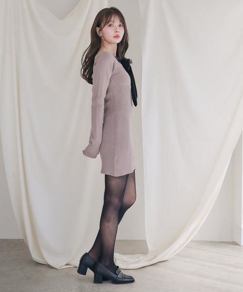fupel(フぺル)の「2way velour ribbon mini knit onepiece / 2way ベロアリボンミニニットワンピース(ワンピース・レディース・ブラック/グレイッシュベージュ・FREE)」の18枚目の写真