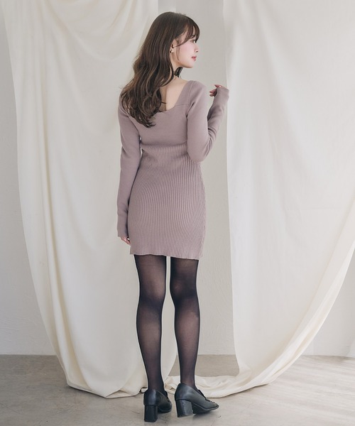 fupel(フぺル)の「2way velour ribbon mini knit onepiece / 2way ベロアリボンミニニットワンピース(ワンピース・レディース・ブラック/グレイッシュベージュ・FREE)」の20枚目の写真