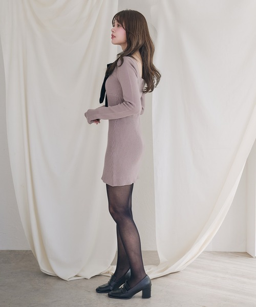 fupel(フぺル)の「2way velour ribbon mini knit onepiece / 2way ベロアリボンミニニットワンピース(ワンピース・レディース・ブラック/グレイッシュベージュ・FREE)」の19枚目の写真