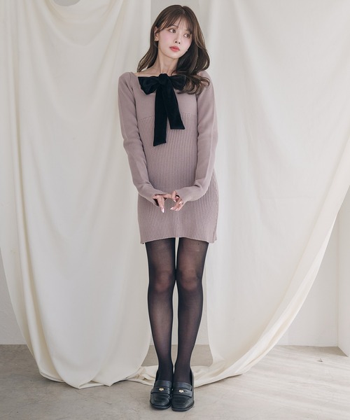 fupel(フぺル)の「2way velour ribbon mini knit onepiece / 2way ベロアリボンミニニットワンピース(ワンピース・レディース・ブラック/グレイッシュベージュ・FREE)」の17枚目の写真