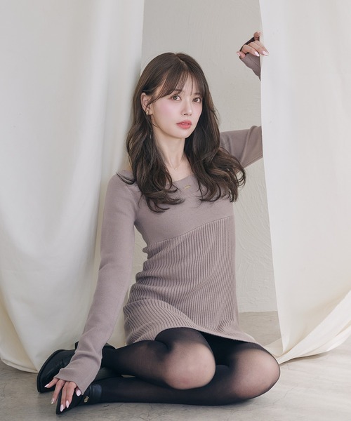 fupel(フぺル)の「2way velour ribbon mini knit onepiece / 2way ベロアリボンミニニットワンピース(ワンピース・レディース・ブラック/グレイッシュベージュ・FREE)」の21枚目の写真