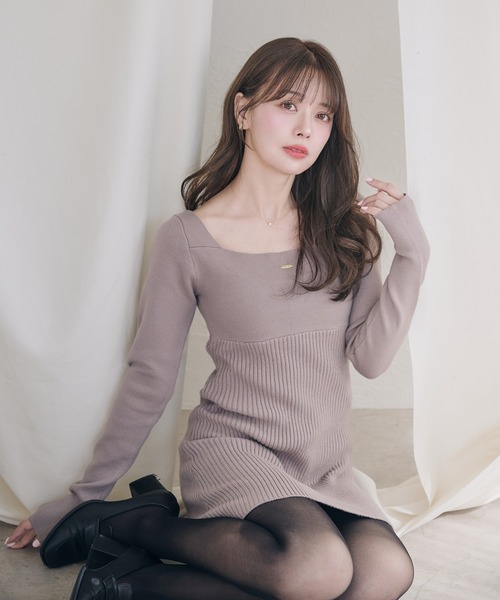 fupel(フぺル)の「2way velour ribbon mini knit onepiece / 2way ベロアリボンミニニットワンピース(ワンピース・レディース・ブラック/グレイッシュベージュ・FREE)」の22枚目の写真